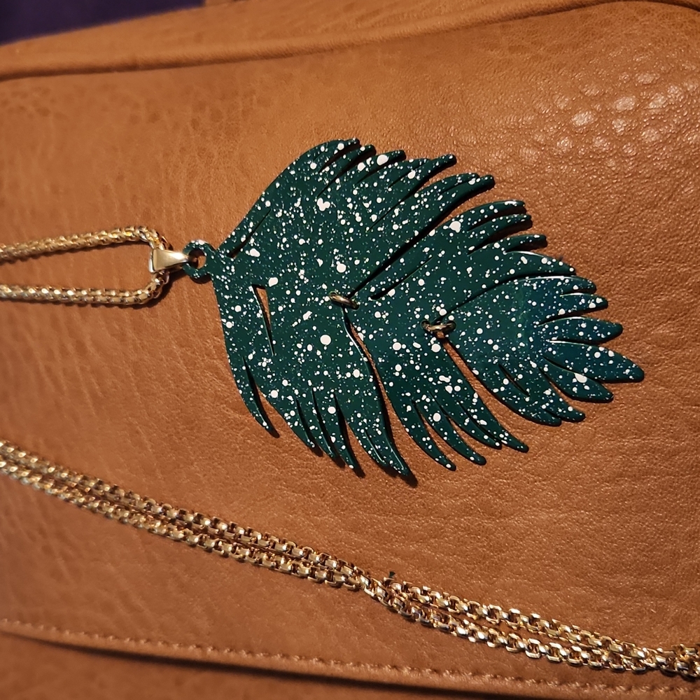 Alfani Gold-Tone Colored Palm Leaf Long Pendant Necklace